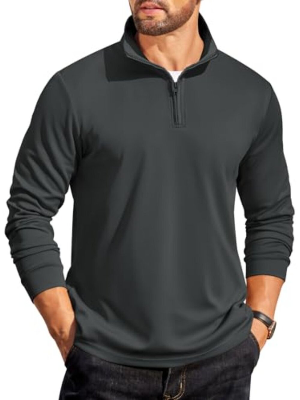 Mens Quarter Zip Pullover Lightweight Polyester Spandex Casual Golf Sweatshirt